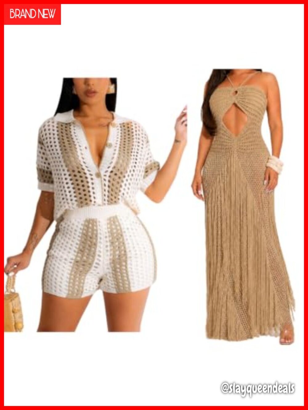 Women's Crochet 2-Piece Short Set & Maxi Cover Up Dress Vacation Beachwear
